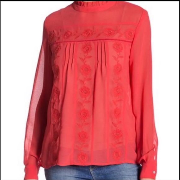 Walter Baker Tops - Walter baker coral embroidered Lola blouse medium